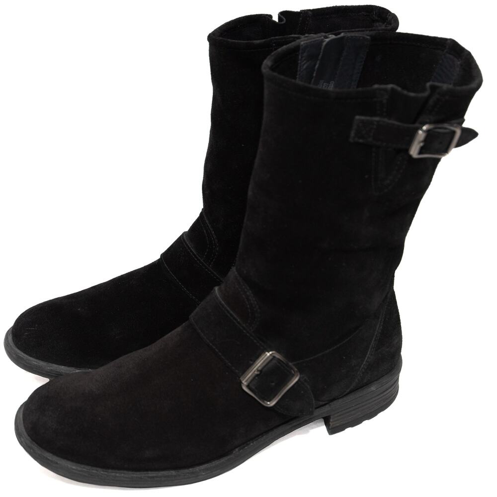 Paul Green Adison Black Suede Biker Boots Size 9